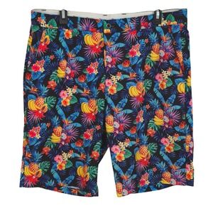 Hreski Mens Golf Shorts Size 36 Tropical Fruit Floral Pineapple Bananas Colorful